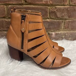 RMK Womens Tan Orandell Open Toe Square Heel Bootie Sandal Size 38